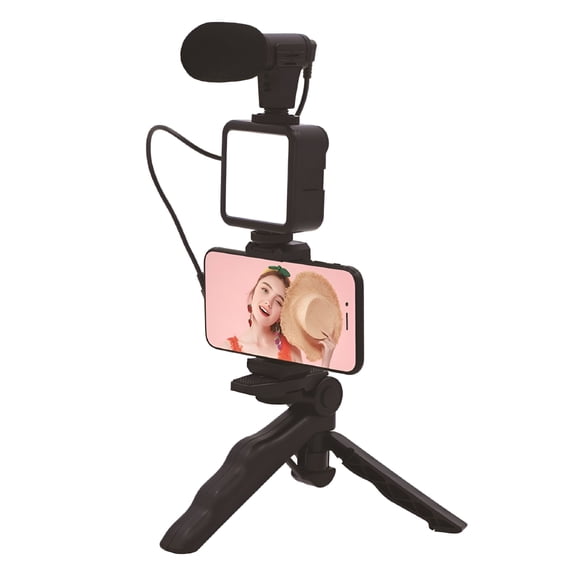 GJX Smartphone Video Kit for Vlogging with Microphone   Light   Tripod   Extendable Phone Clip for Phone & Cameras