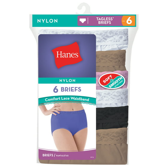 Hanes Womens Nylon Brief Panties 6 Pack 