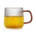 thumbnail image 1 of Taza de vidrio con rayas verticales y asa colorida, 320 ml, de vidrio borosilicato transparente., 1 of 7
