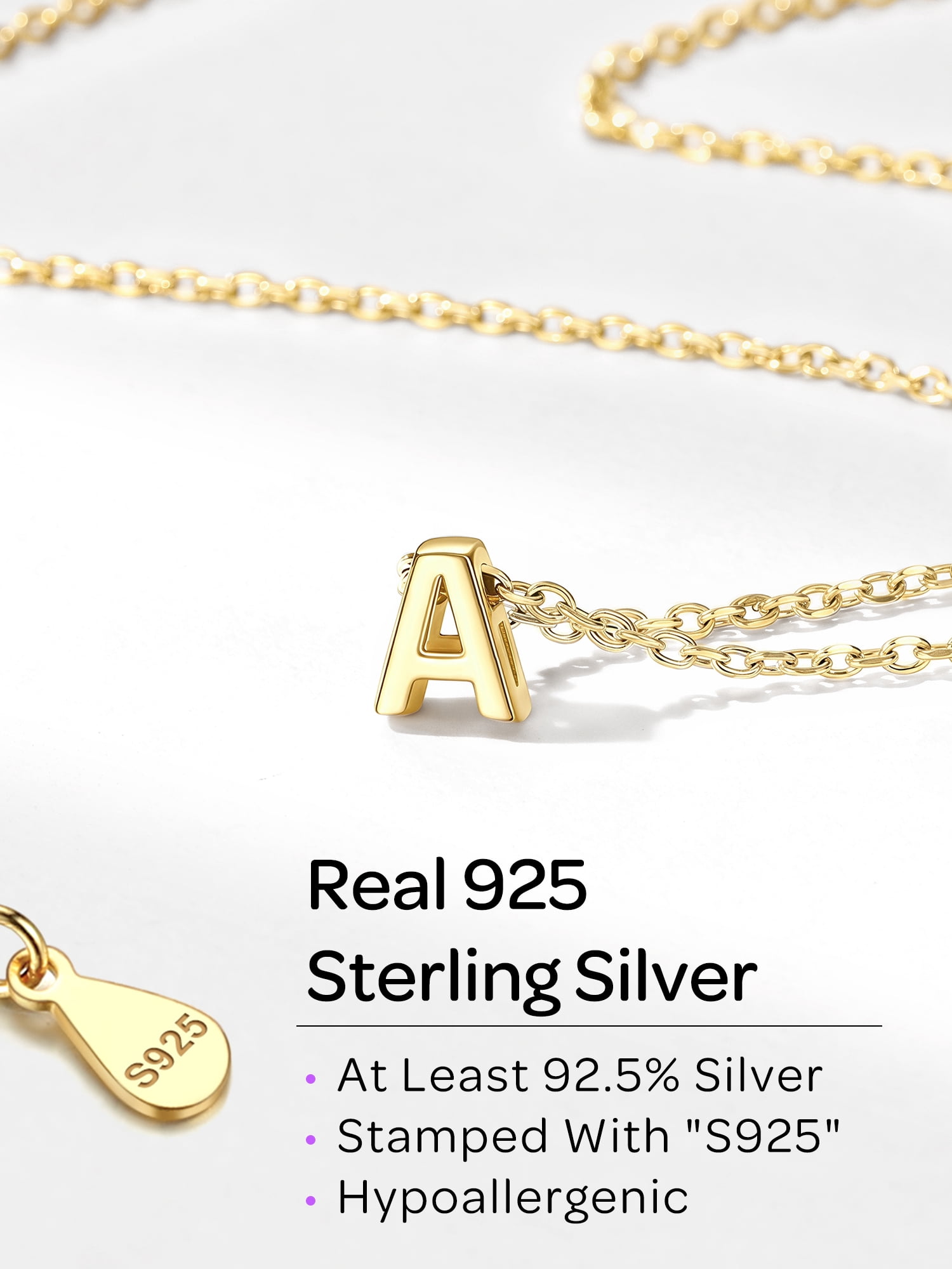 ChicSilver Solid Sterling Silver Initial Necklaces 14K Gold Plated Dainty A-Z Pendant Letter Charm Personalized Name Necklaces Jewelry Christmas Birthday Valentine's Day Gifts for Her