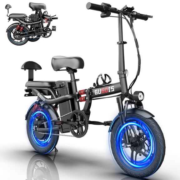 GugoIs 16" 750W Peak Electric Bike, 48V 15Ah Removable Battery Electric Commuter City Bike, One-Piece Tire Folding Ebike for Adults, Full Suspension, off-road UL2849