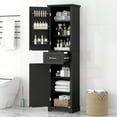 thumbnail image 2 of CQSXDA Tall Freestanding Bathroom Storage Cabinet, Black MDF with Two Doors and Adjustable Shelves for Organized Storage, 2 of 16
