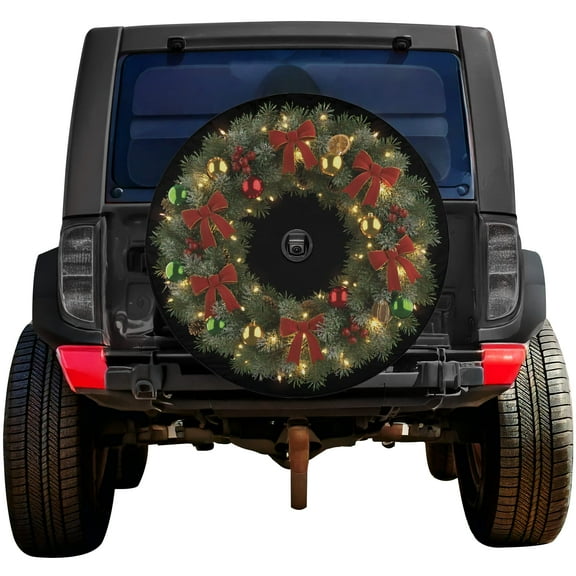 Lotusprinthandmade Christmas Wreath Spare Tire Cover With Backup Camera Hole 6 Sizes (27 in.), festive wreath car tire cover