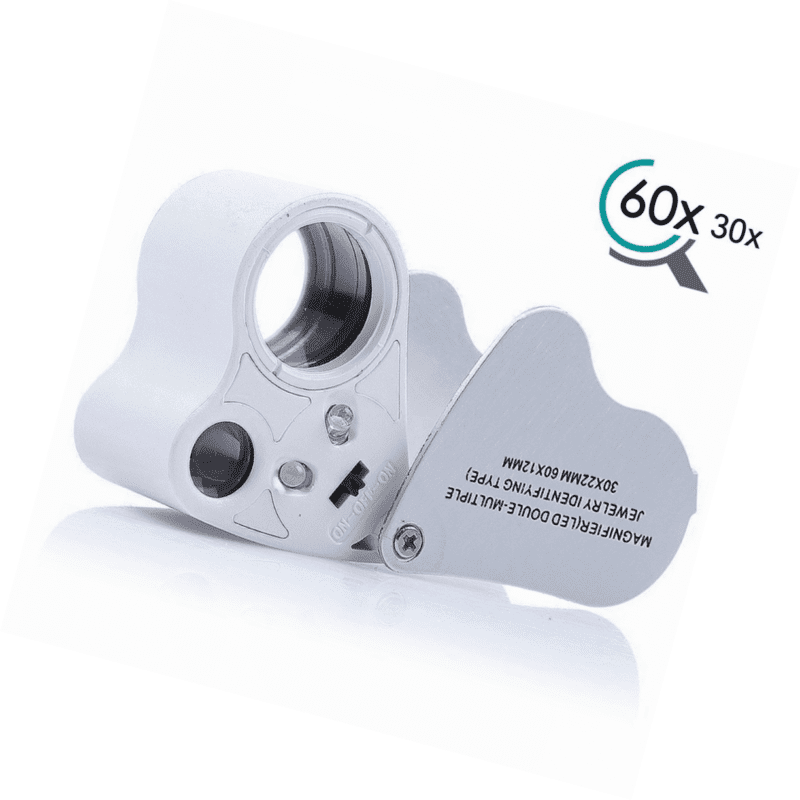 KINGMAS Jewelry Loupe 2Lens 30x 60x Jewelers Eye Loupes Magnifier LED