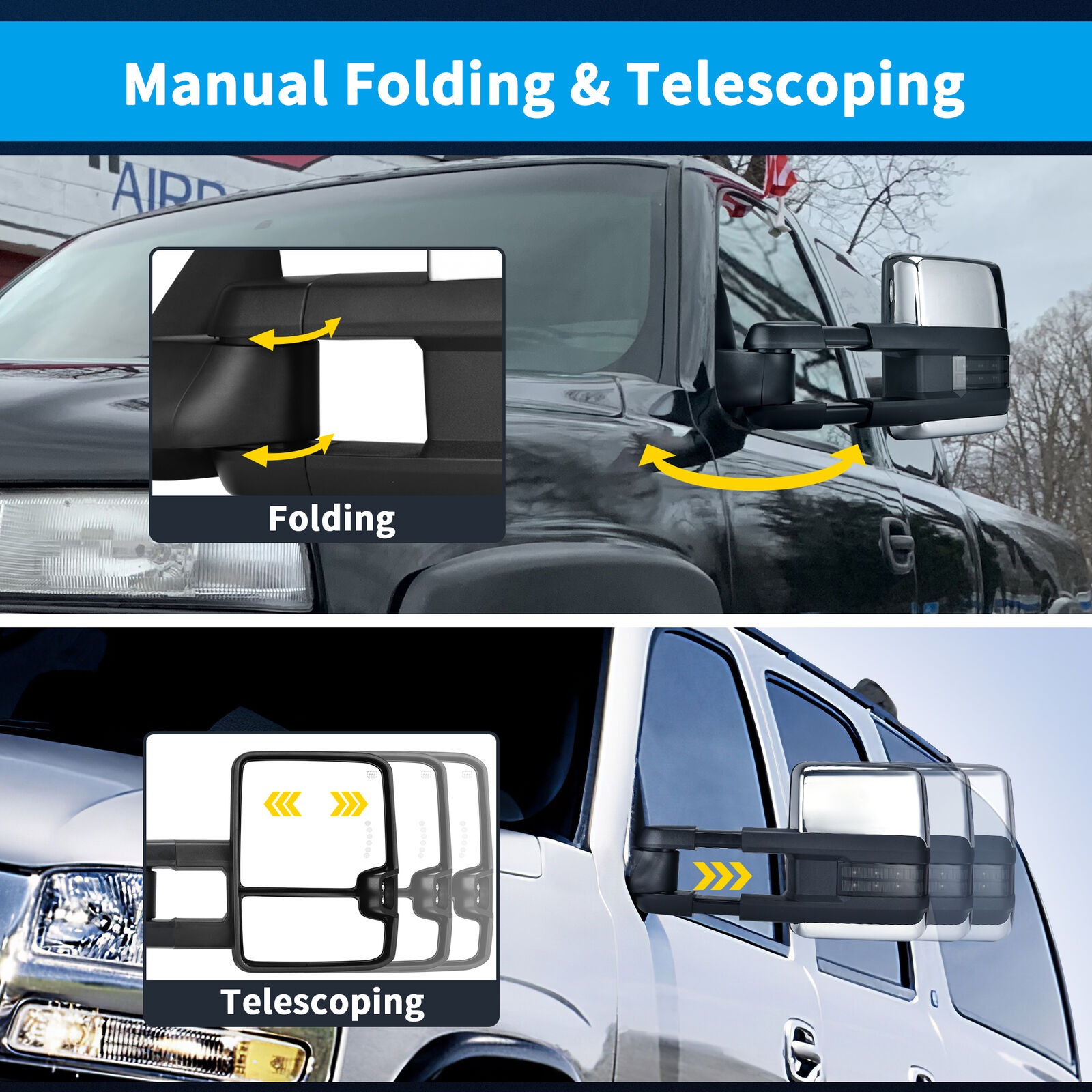 Ledkingdomus Pair Power Heated Tow Mirrors For 2001 2002 Silverado Sierra 1500 2500 3500 Chrome