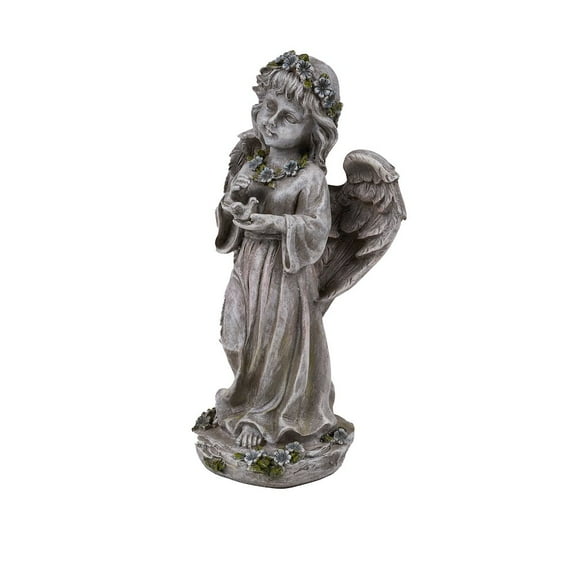 Hi-Line Angel Child Standing and Holding Bird Statue