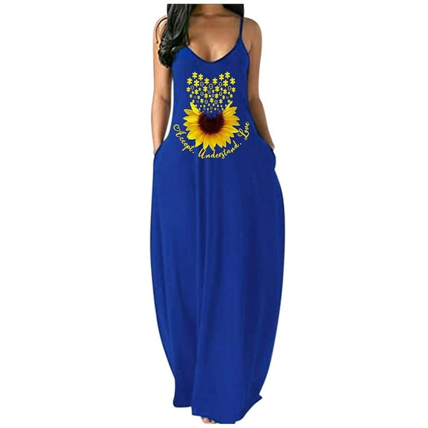 Vestido largo HUOGUO vestido sin mangas con cuello en V y estampado para mujer