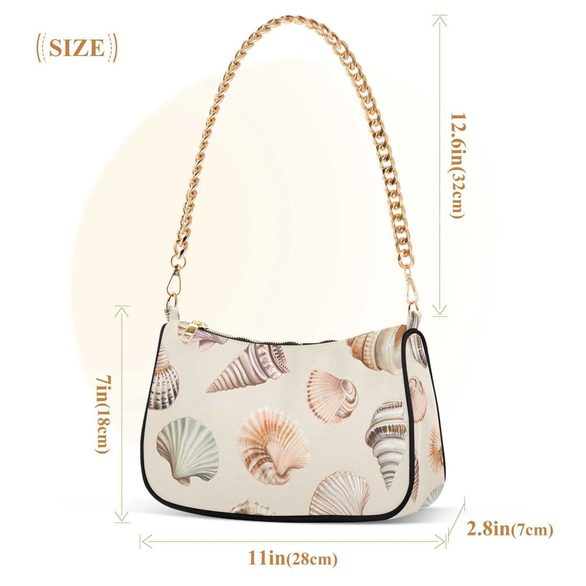FORMRS Womens Shoulder Bag with Chain Strap Clutch Purse Cute Tote Handbag, Green Watercolor Seashells
