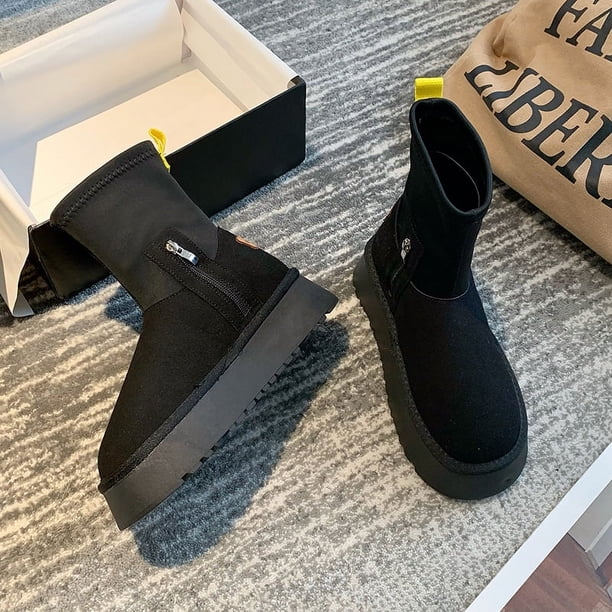 Botas de nieve de cuero Maillard, zapatos acolchados de algodón para mujer, botas de tubo elásticas térmicas con aumento de altura para invierno