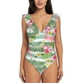 thumbnail image 2 of Fotbe Tropical Flamingo Women's Tummy Control Swimsuits Slimming One Piece Bathing Suit Ruffle Wrap V Neck Swimwear-, 2 of 8
