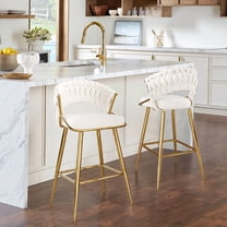 Farini Upholstered Counter Height Bar Stool Set of 2, Mid-Century Barstool with Backrest and Metal Frame, Beige