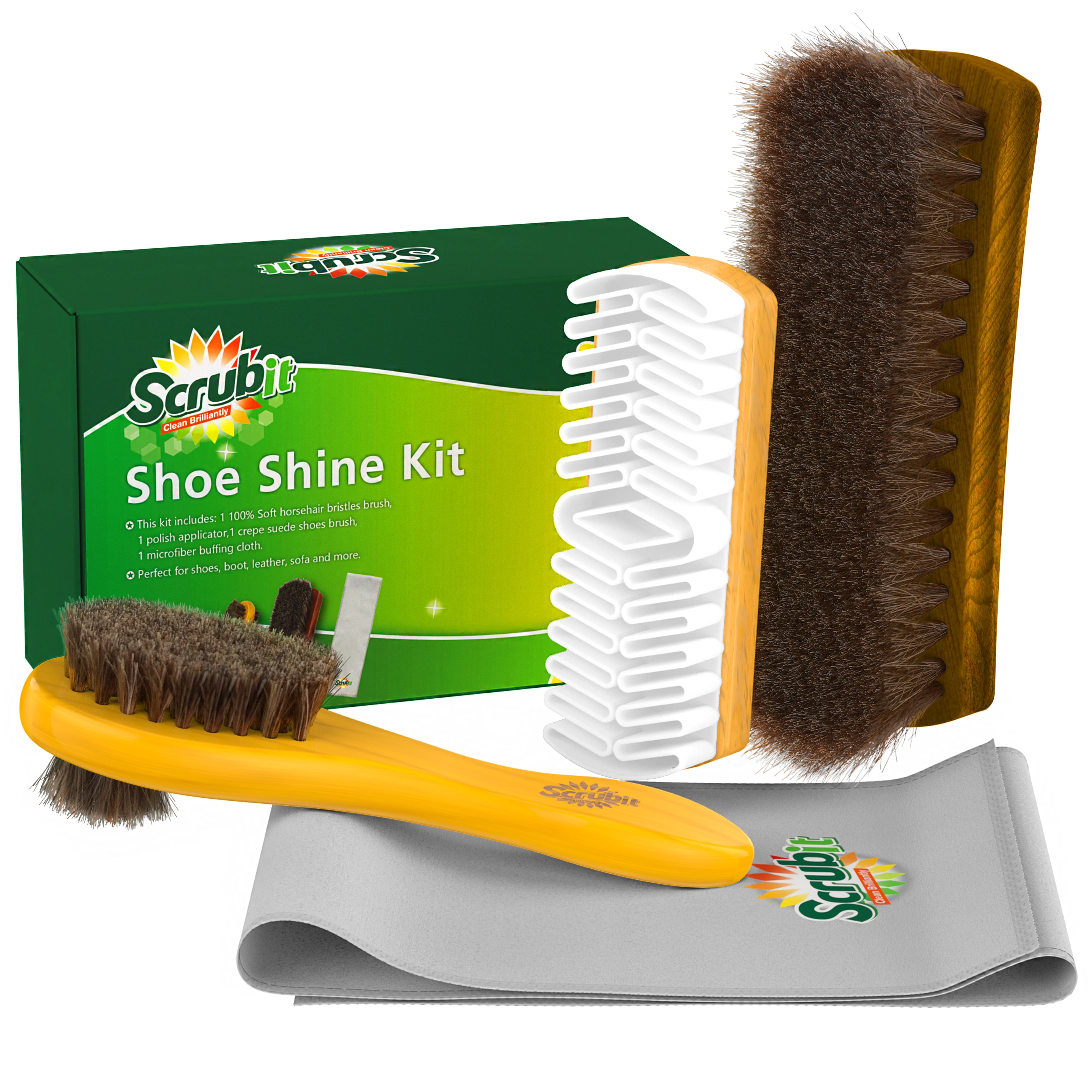 Shoes & 2 6.7" Horsehair Shoe Shine Brushes with Horse Hair Bristles for Boots 