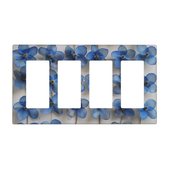 Cobalt Blue Flowers Switch Cover Decorative Wall Plate / 4-Gang 4-Decor / Standard Size 4.5x8 in