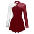 thumbnail image 3 of Sinleey Women's Figure Ice Skating Dress Long Sleeve Shiny Rhinestone Ballet Skirted Leotard Dresses Burgundy M, 3 of 6