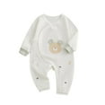thumbnail image 4 of Delliss Unisex Cotton Green Bear Print Rompers Round Neck Long Sleeve Infant Jumpsuit with Button Spring and Fall, 4 of 6