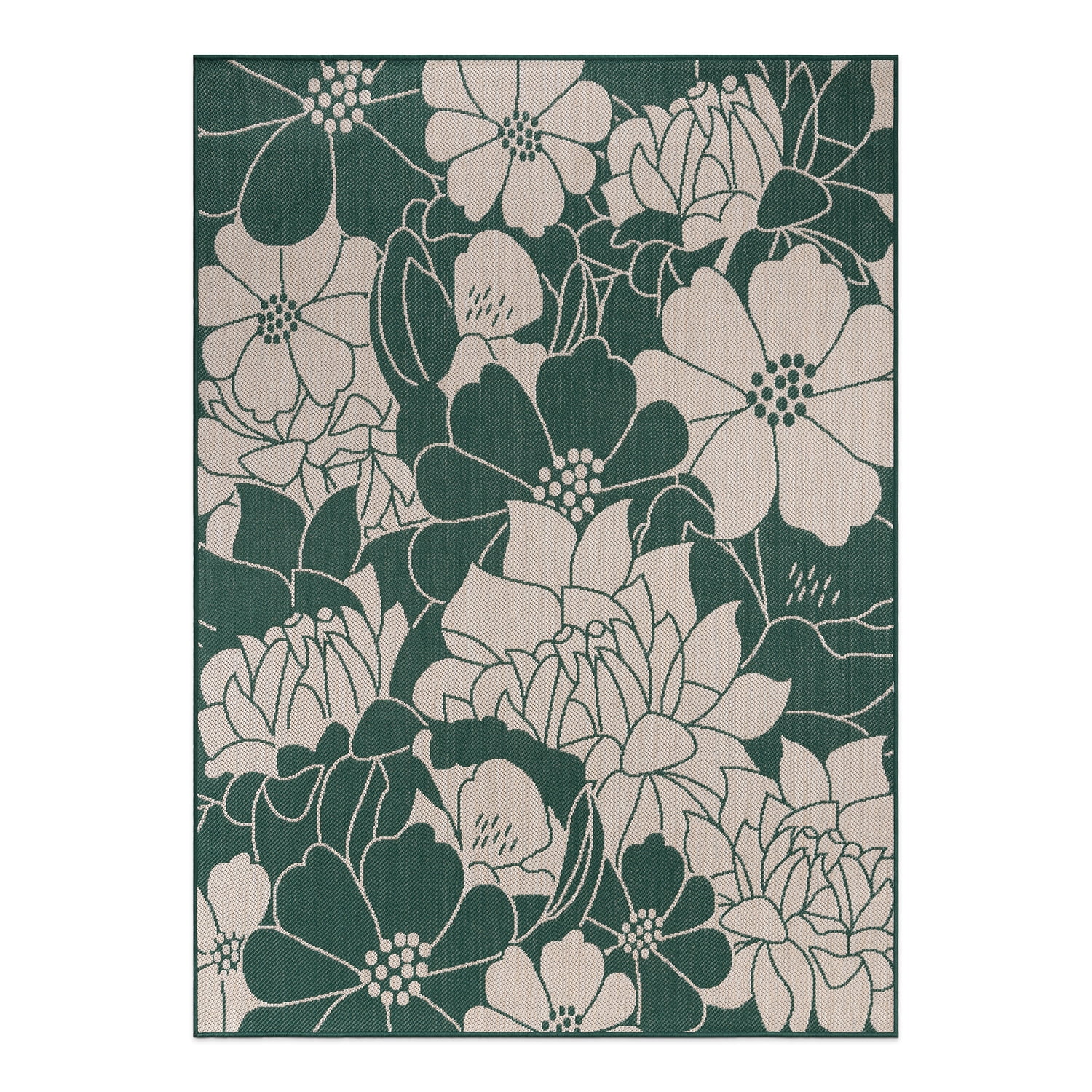 World Rug Gallery Modern Floral Flowers Textured Flat Weave Indoor/Outdoor Area Rug - GREEN 5' X 7'
