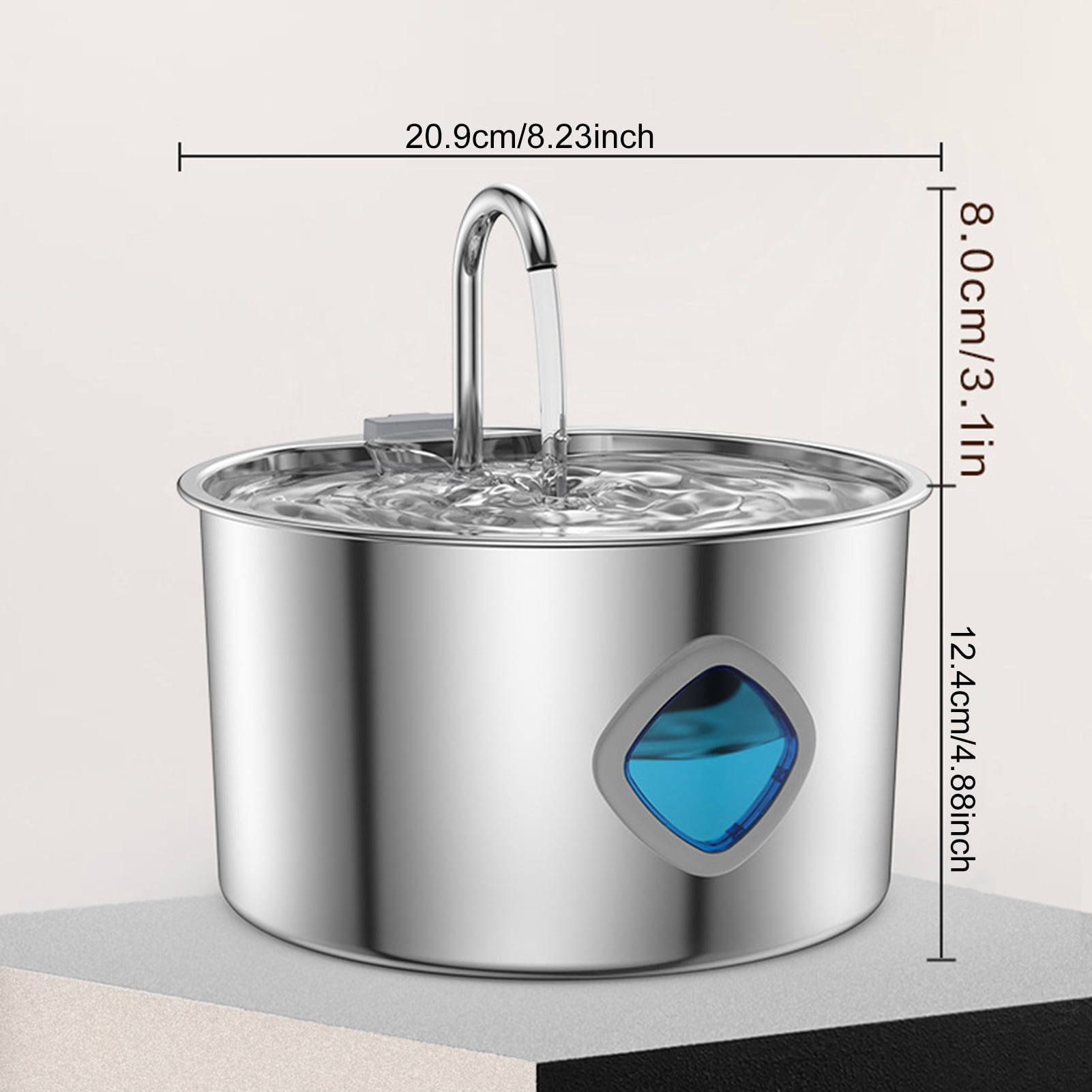 YIFAEUX 3.2L Pet Water Fountain Stainless Steel Cat Water Fountain with Water Level Window Quadruple Filtration Silent Fountain for Dogs And Cats Healthy Drinking