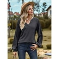 thumbnail image 6 of Womens Long Sleeve T-Shirts Deep V Neck Blouse Dressy Casual 2025 Fashion Loose Soft Fall Winter Clothes Dark Gray M, 6 of 8