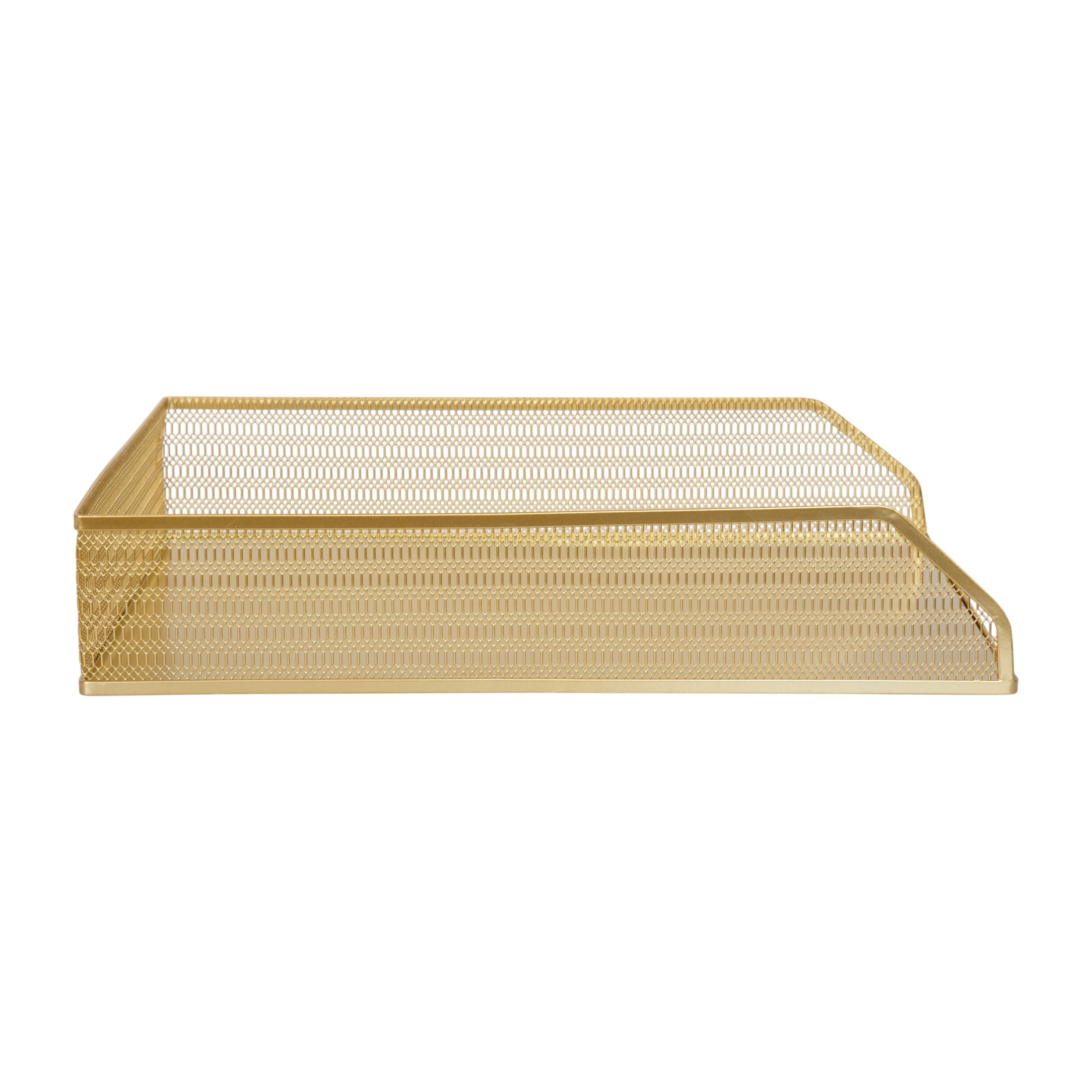Martha Stewart Ryder 2 Pack Gold Mesh Metal Paper Letter Inbox Tray Desktop Organizer