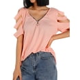 thumbnail image 1 of Wangscanis Women T-shirt, Leopard Printed Pattern Short Sleeve V-neck Tops, 1 of 9