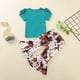 thumbnail image 4 of Leggings Para Niños Medias Para Bebés Camiseta De Manga Corta Con Letras Para Niña Top Pantalones Acampanados Florales Leggings Azul Odeerbi  LM103-1365, 4 of 8