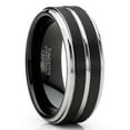 thumbnail image 1 of Men Tungsten Two-Tone Wedding Band Grooved Ring 8MM Black Silvetone, 1 of 4