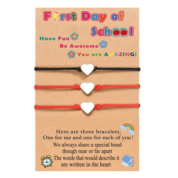 De vuelta a la escuela pulsera de la temporada de acero inoxidable ahuecado conjunto pulsera pulsera de cuerda tejida con la tarjeta