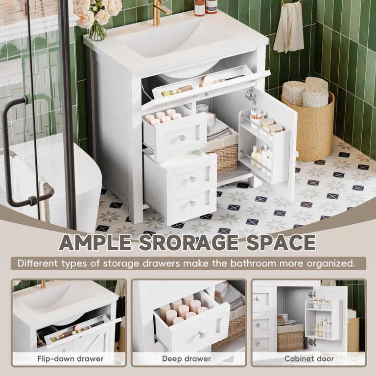 Lacoo 30'' Bathroom Vanity with Resin Sink, Wood Bathroom Storage