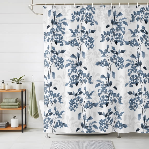 Shower Curtains for Bathroom, Blue Fruit Waterproof Fabric Shower Curtain, Vintage Plant Nature Botanical Flower Floral Decorative Bathroom Curtain for Bathtub, 72"x78", No Hooks Included