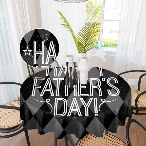 Verolix Father's Day Round Tablecloth 60 Inch, Black Theme Decorative Table Cover for Dining Table Celebration
