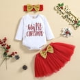thumbnail image 3 of Xingqing 3 Pcs Noël Bébé Fille Lettres Imprimées Manches Longues Col Rond Barboteuse Jupe en Fil Rouge, 3 of 10
