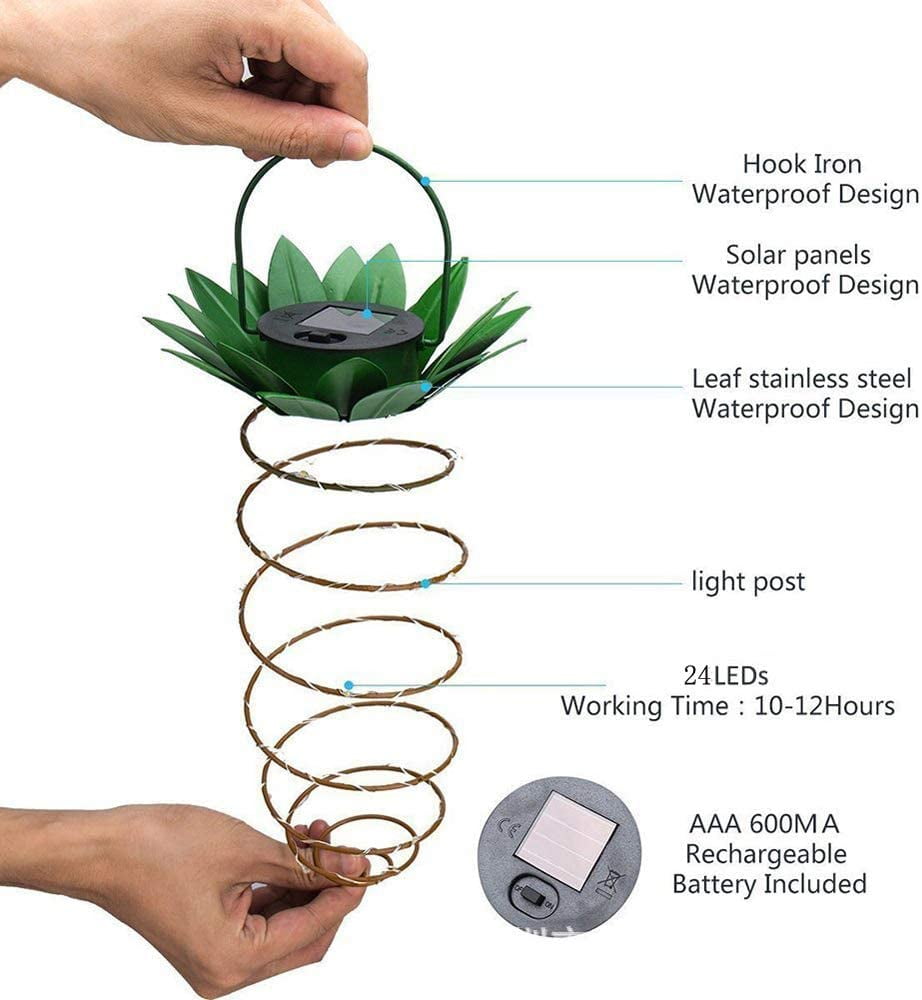2Pack Outdoor Solar Pineapple Lights Decor, 24LED Waterproof Hanging Pineapple Lanterns for Garden Pathway Yard Lawn Walkway Balcony Gifts Decoration Path Light Outside