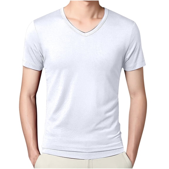 Dagugfen Men's Tee Shirts Short Sleeve Nylon Spandex Stretchable V Neck Pullover Tees for Men Solid Color