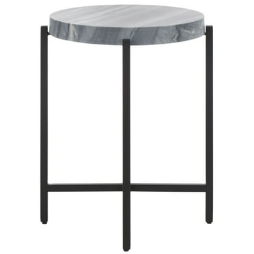 SAFAVIEH Gustavia 23" Round End Table, Grey Marble/Black