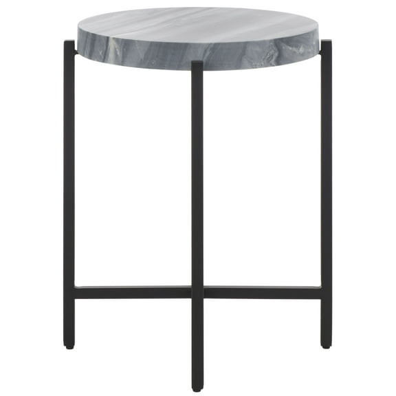SAFAVIEH Gustavia 23" Round End Table, Grey Marble/Black