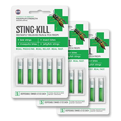 StingKill First Aid Anesthetic Swabs, Instant Pain + Itch Relief From