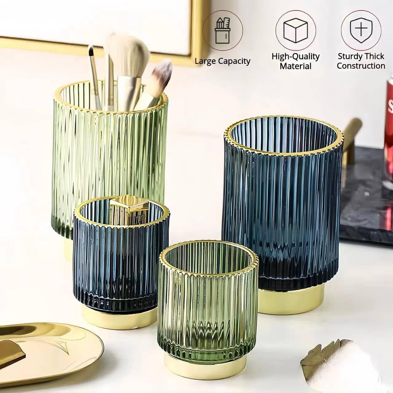 ABPETE Exquisite Pen Holder for Desk Cute Office Supplies  Decor Kawaii Workspace Accessories Boho Makeup Organizer for Women Girls Pencil Cup Aesthetic Clear Caddy for Home Office(Large Green)