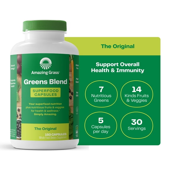 Amazing Grass, Greens Blend Superfood Capsules, 150 Capsules, 30 Servings