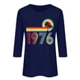 thumbnail image 3 of Uootdi Hauts pour Femmes Manches 3/4 Col Ras du Cou 1976 Imprimé Arc-en-Ciel Rétro Coupe Décontractée T-Shirts Nostalgiques pour Escapade d'Été Cadeau, 3 of 4