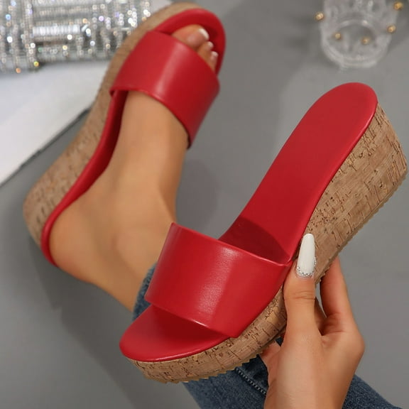 Women's Open Toe Platform Wedge Sandals Women Women's Fashion Casual Summer Style Solid Color Fish Mouth Thick Bottom Wedge Slippers Red Women Sandal