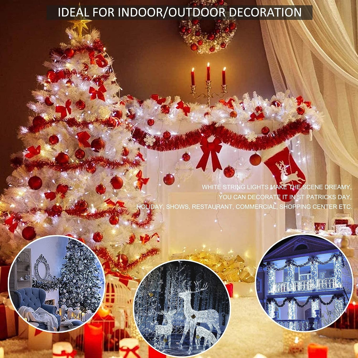 33ft 410 LED Christmas String Lights White Fairy Lights Led Icicle Christmas Lights Plug-in for Christmas, Holiday, Wedding (Cool White)