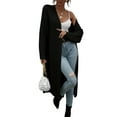 thumbnail image 2 of Women Midi Long Knitted Cardigan Solid Color Long Sleeve Open Front Loose Sweater Coat for Autumn Winter, 2 of 6