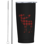Cool Buffalo Plaid Moose Cup 20oz Stainless Steel Straw Cover Cup, Car Cup, Coffee Cup, Cup With Cover Suitable For Cars And Offices Black