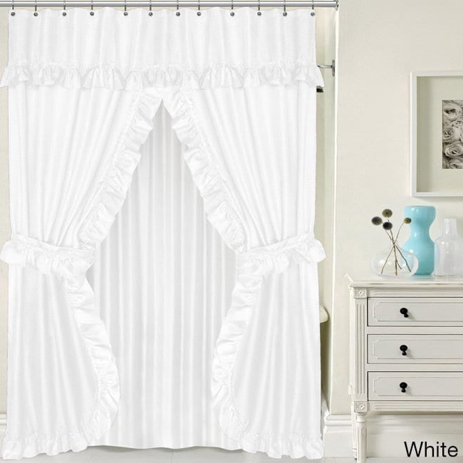 Bath Burdy Ruffled Double Swag, Double Swag Shower Curtain With Valance