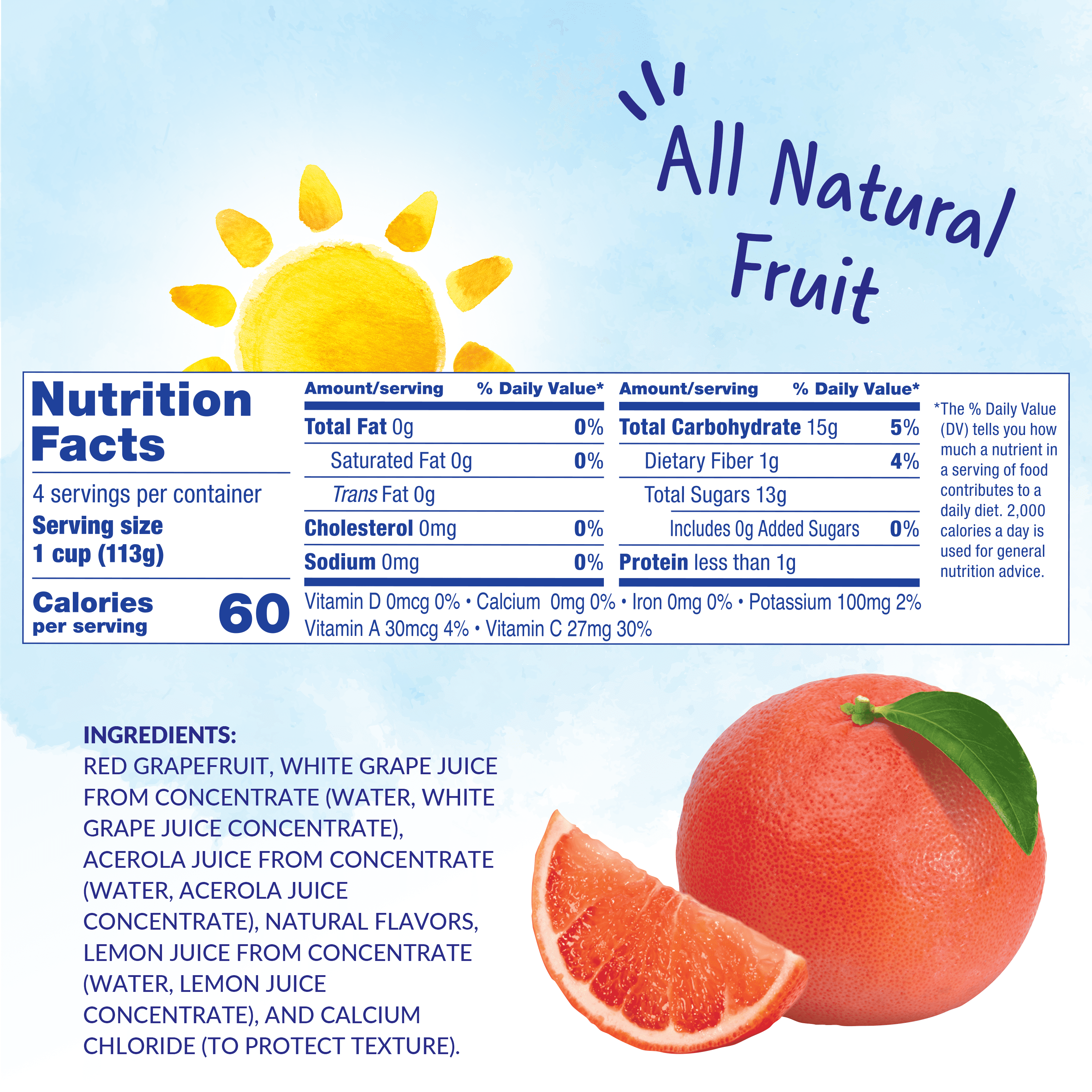 (4 Cups) Dole Fruit Bowls Red Grapefruit Sunrise in 100% Fruit Juice, 4 oz