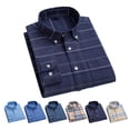 thumbnail image 3 of Camisa de cuello vuelto para hombre Camisa a cuadros de manga larga con botones de moda informal con bolsillo para el trabajo, 3 of 5