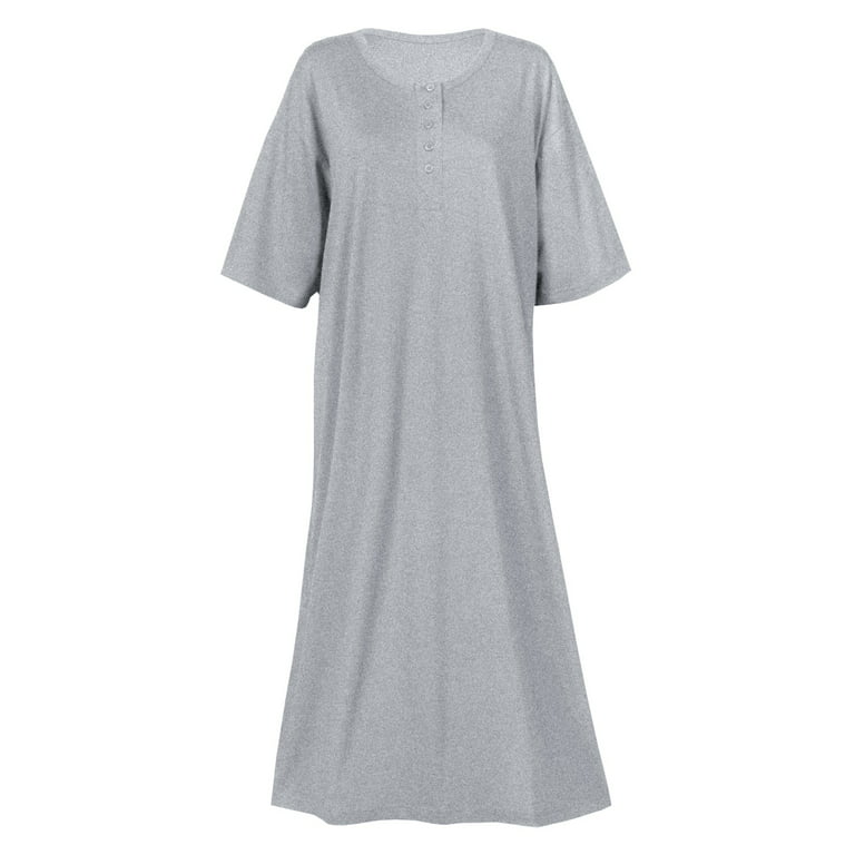 CATALOG CLASSICS Womens Nightgown Henley Night Shirt 100% Cotton Night  Gown, Black/Gray, Missy (8-18), 46L