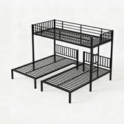 Triple Bunk Bed for 3, Twin Over Twin&Twin Metal Bunk Bed Frame Built-in Table, 3 Bunk Beds Can be Divided into 3 Separate Beds for Bedroom,Black