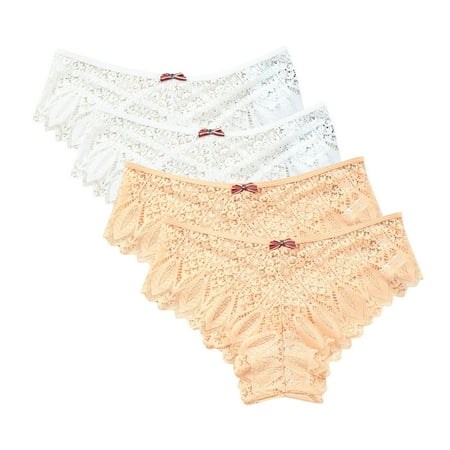 Compression Underwear Women 4 Pack Lace Underwear for Women Thongs Panties Ladies Lace Bikini Lightweight Breathable Lace Thong Panties Women Cotton Underwear White 4XL