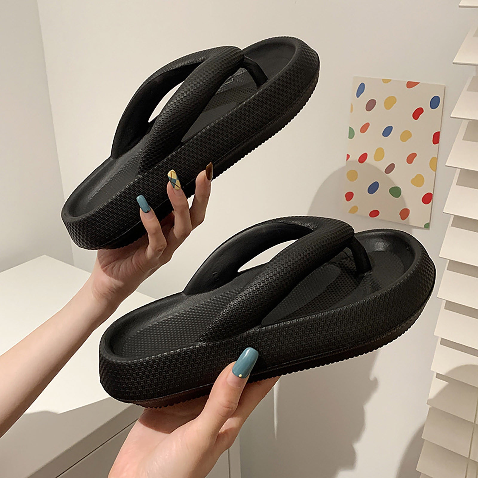 FY24 Shoe Event WJSXC Summer Sandals Women Clearance Flip flops Women s Summer Loose Thick Bottom EVA High Elastic Rubber And Plastic Leisure Beach Flip flops Black 40 41 Walmart
